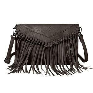 2478 Fringe Hobo Purse Vintage Tassel Shoulder Bag Black Tassel Handbags